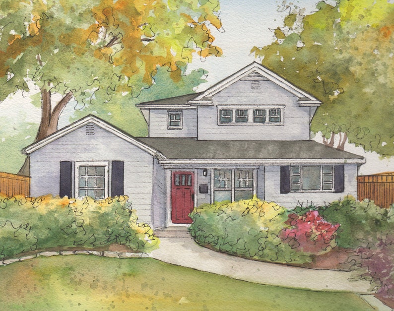 Artist rendering of your home painted in watercolor with ink detailing, Custom house portrait, Commissioned architectural home portrait bild 5