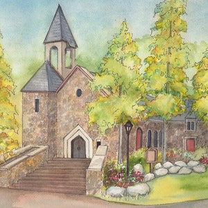 Watercolor church portrait - custom painting of your church or wedding venue hand painted