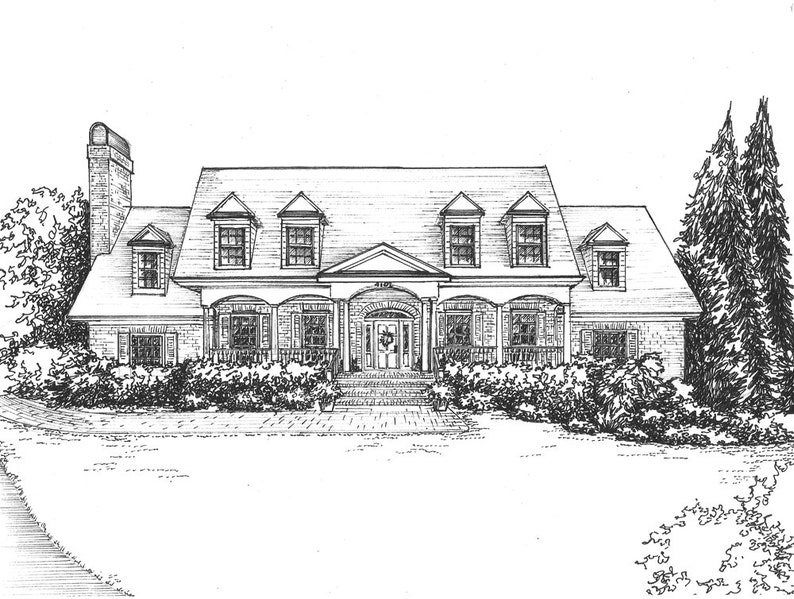 Pen and Ink Home Sketch From Photo. Custom Drawing in Ink, Paper ...