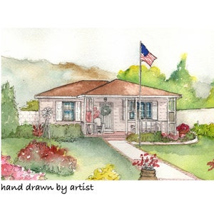 Home portrait, custom watercolor, hand drawn bespoke artwork of your house or cottage