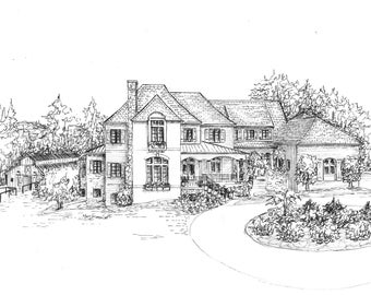 Custom House Portrait  Hand Drawing of your home in ink on artist grade acid free paper, Includes mat