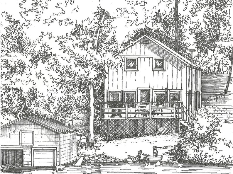 Custom house drawing in ink, personalized sketch of your home or cottage image 4