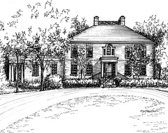 Custom House Portrait in Pen and Ink, your home hand drawn from photos, anniversary, new home, wedding gift