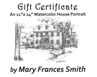 Ink home portrait, gift certificate for house sketch, custom home drawing, ancestral house drawn  architectural illustration black ink