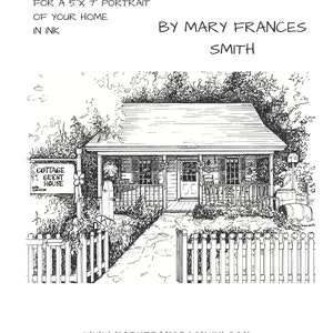 Custom Home Portrait, Family home drawn in ink, 5x 7 commission art from photo, ships free to US, family house drawing image 9