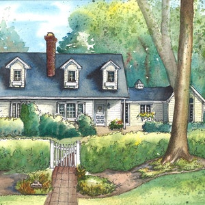 Custom House Painting, Commissioned sketch of house in watercolor, Unique family home gift image 3