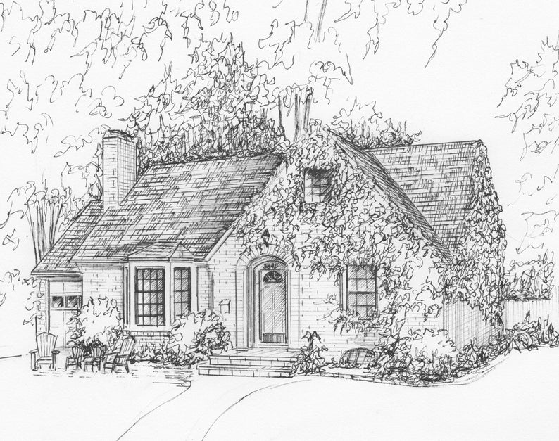 Custom house drawing in ink, personalized sketch of your home or cottage image 9