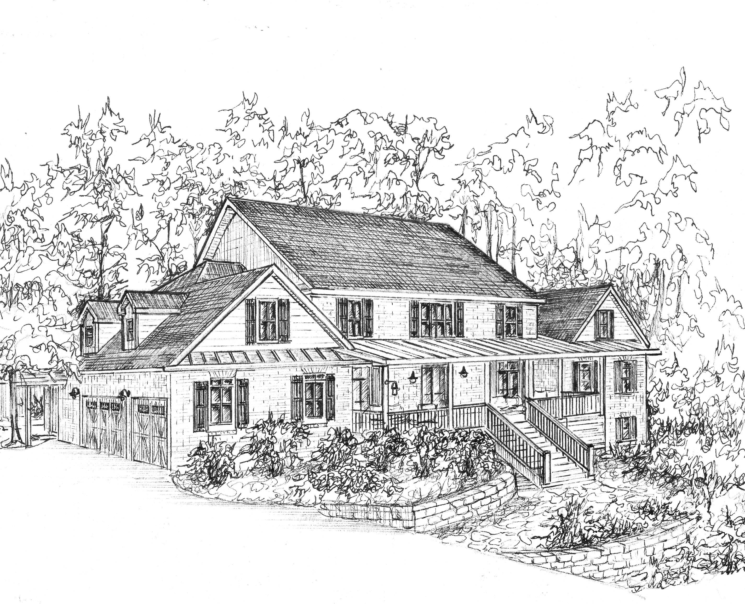 Pen and Ink Home Sketch From Photo. Custom Drawing in Ink, Paper ...