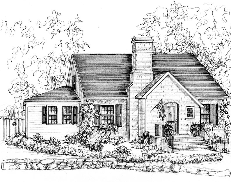 Custom House Portrait in Pen and Ink, Your Home Hand Drawn From Photos ...
