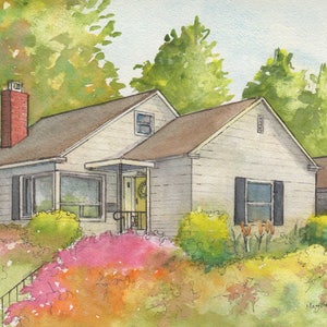 Custom House Painting, Commissioned sketch of house in watercolor, Unique family home gift image 2