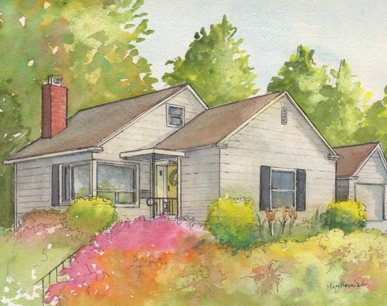 Custom House Painting, Commissioned sketch of house in watercolor, Unique family home gift image 2