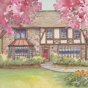 Home sketch in watercolor from your photo, Custom painting of your house, home portrait