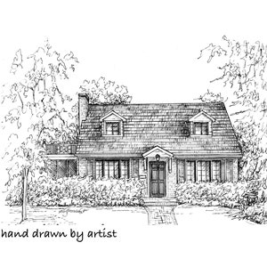 House drawing in ink, Custom architectural sketch of your home from photo, Pen and Ink rendering of building drawn by hand, family history