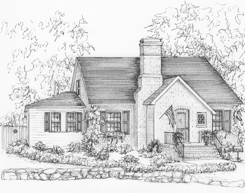 Custom Ink House Portrait, Commissioned Original Artwork Hand Drawn by ...