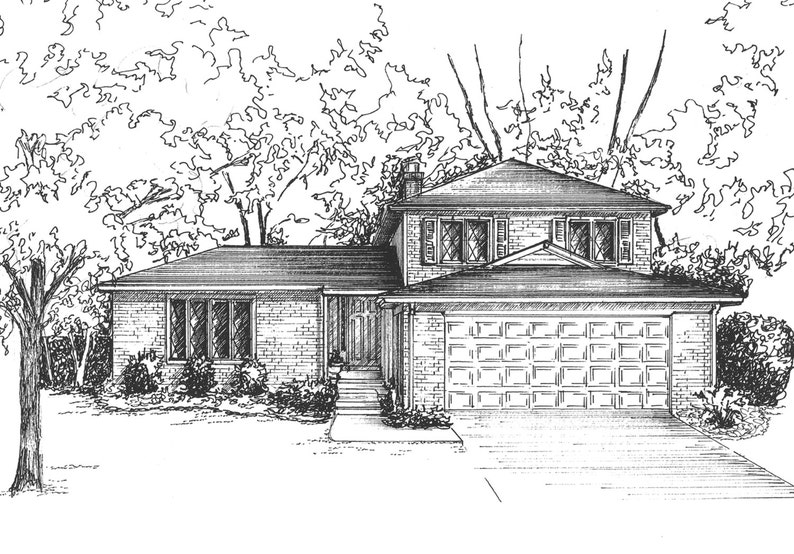 Custom Home Portrait, Family home drawn in ink, 5x 7 commission art from photo, ships free to US, family house drawing image 5