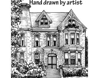 Custom House Portrait in Ink, Architectural home rendering  Commissioned Ink Home drawing Black Ink, House sketch