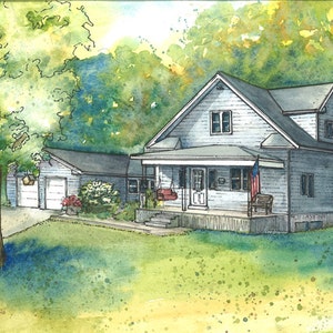 Custom House Painting, Commissioned sketch of house in watercolor, Unique family home gift image 8