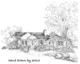 Commission a home portrait, hand drawn in ink