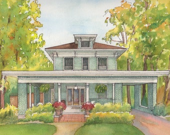 Watercolor House Portrait, Custom Vacation home or Cottage painting, Original painting from your photo, Home architectural sketch in color