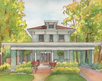 Watercolor House Portrait, Custom Vacation home or Cottage painting, Original painting from your photo, Home architectural sketch in color