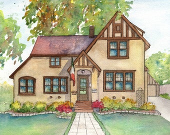 Home painted in watercolor with ink detailing, Artist rendering of your house created from your photos, Personalized art
