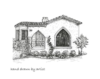 House Drawing,  a  portrait of your home or business hand drawn in ink