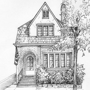 House Drawn in Ink 8x 10 architectural sketch, 0ne of a kind custom artwork house portrait your home sketch from photo image 1