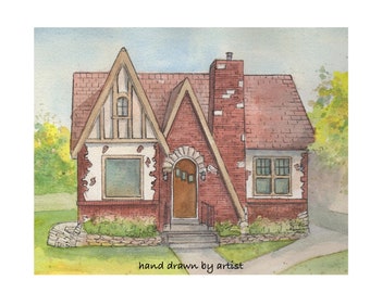 Hand painted house - custom portrait of your home - watercolor home portrait painted from photos- architectural sketch