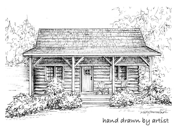 Home portrait of vacation spot, architectural sketch of your airbnb, lake cottage, cabin, or resort, ink custom drawn