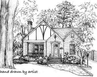 House Drawing in ink, Family history captured and memories preserved in custom artwork