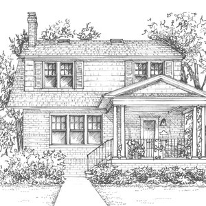 House Drawn in Ink 8x 10 architectural sketch, 0ne of a kind custom artwork house portrait your home sketch from photo image 2