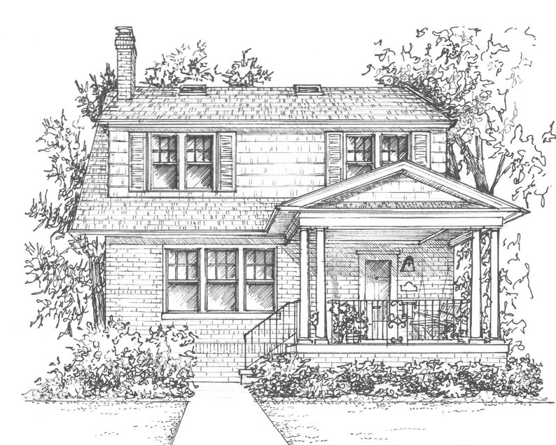 House Drawn in Ink 8x 10 architectural sketch, 0ne of a kind custom artwork house portrait your home sketch from photo image 2