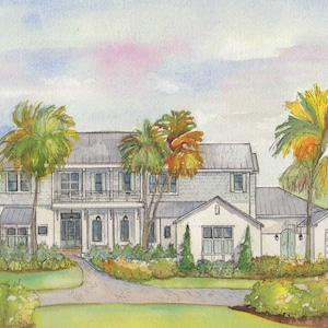 hand painted home portrait in watercolor