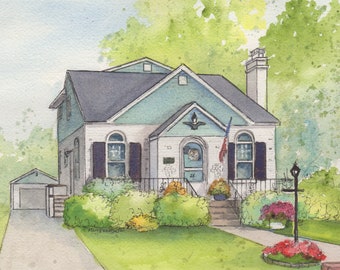 House painting in watercolor, custom portrait of your home, hand painted from photo, 8"x10" with 11"x14"mat