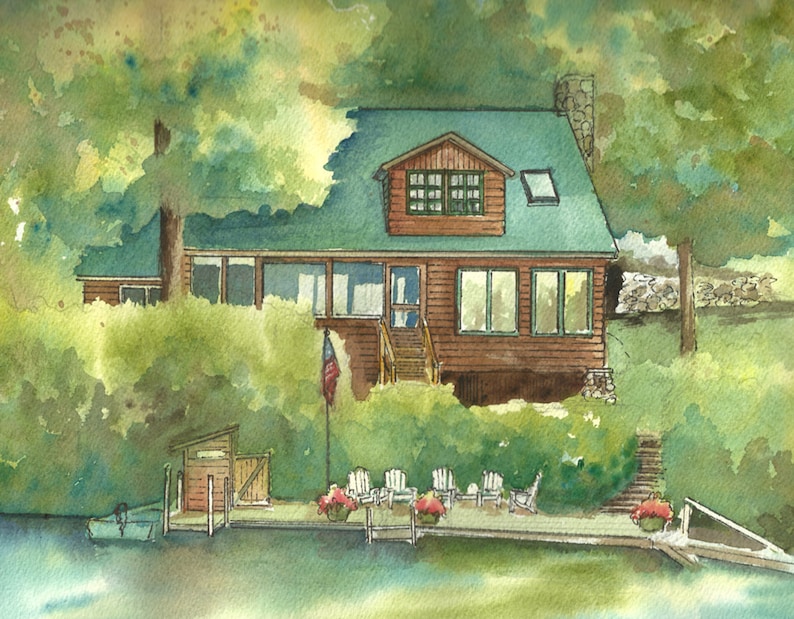 custom home watercolor