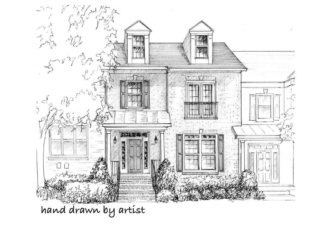 Custom Ink House Portrait, Your Home Hand Drawn in Ink, 11"x 14 ...