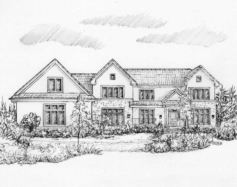 Custom House Portrait in Pen and Ink, Your Home Hand Drawn From Photos ...
