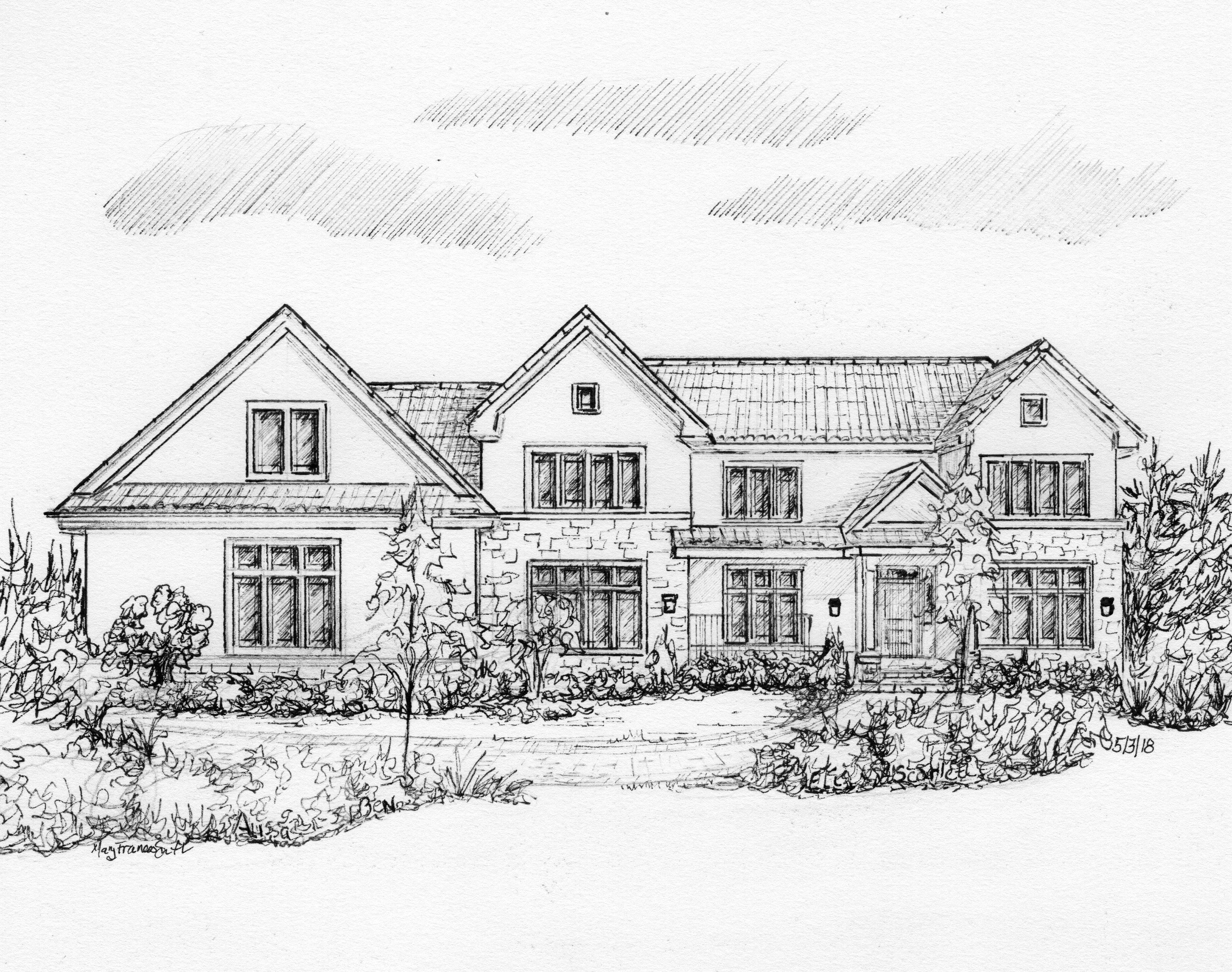 Custom House Portrait in Pen and Ink, Your Home Hand Drawn From Photos ...