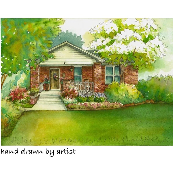 Watercolor house painting 8"x 10" personalized hand painted artwork, commissioned drawing of your home portrait from photo