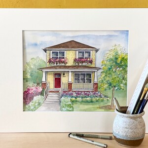 Artist rendering of your home painted in watercolor with ink detailing, Custom house portrait, Commissioned architectural home portrait bild 10