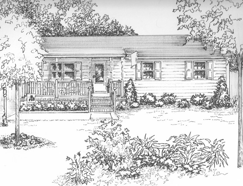 House Drawn in Ink 8x 10 architectural sketch, 0ne of a kind custom artwork house portrait your home sketch from photo image 3