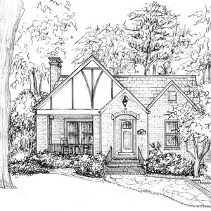 Custom house drawing in ink, personalized sketch of your home or cottage image 2