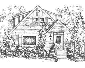 Custom House Portrait, Your home, hand drawn in Ink, 11"x 14" Architectural sketch of house or cottage