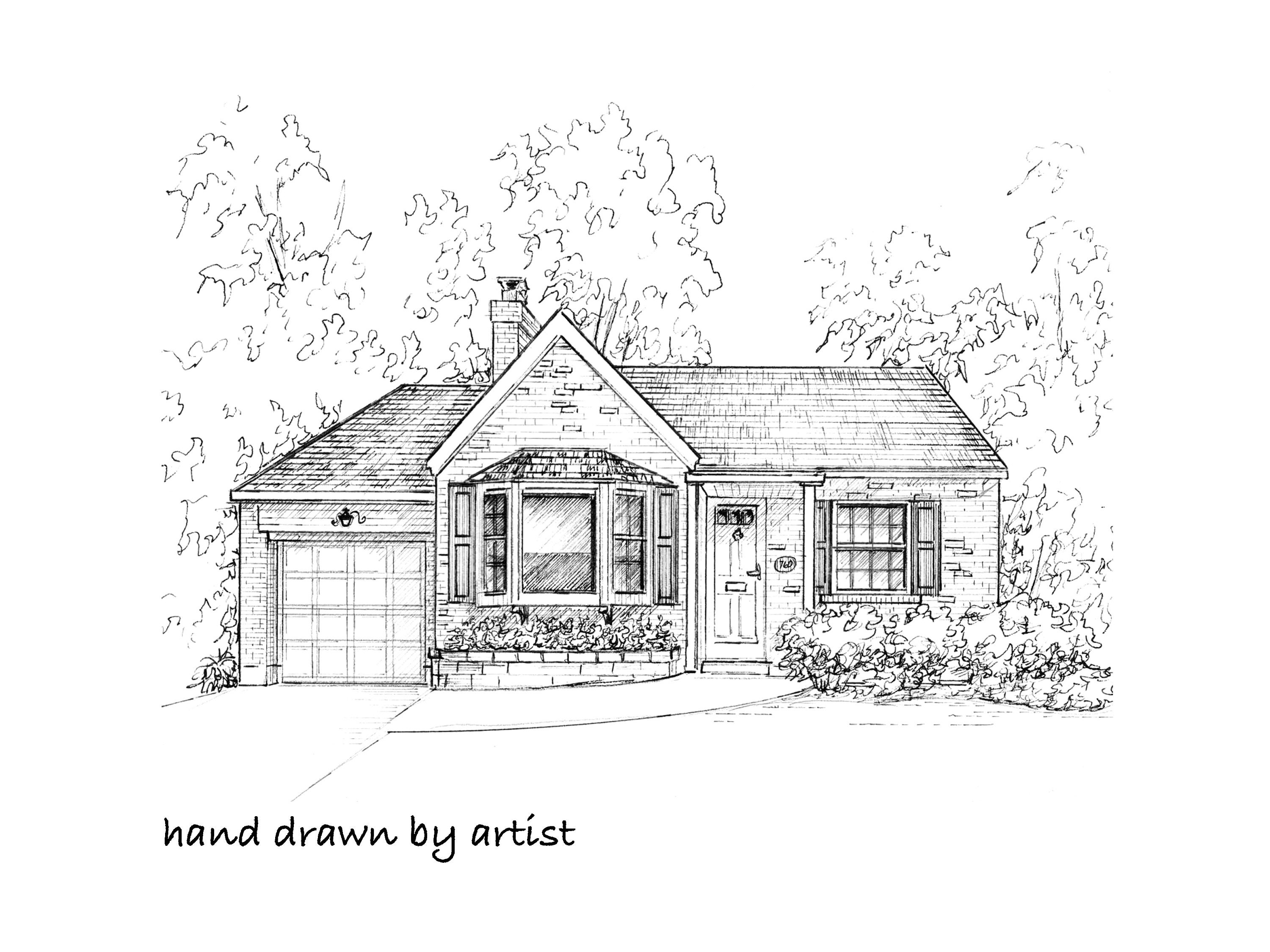 Home Example Drawing Custom Home Portrait, Family Home Drawn in Ink, 5