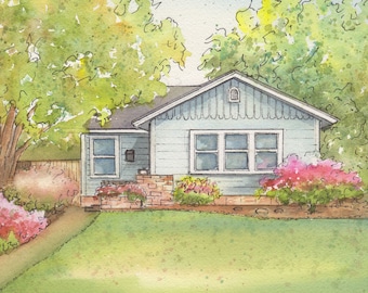 Watercolor drawing of your home,  5" x 7" sketch including 8" x 10" mat, custom illustration of your house from photo
