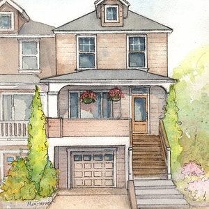 Custom House Painting, Commissioned sketch of house in watercolor, Unique family home gift image 7