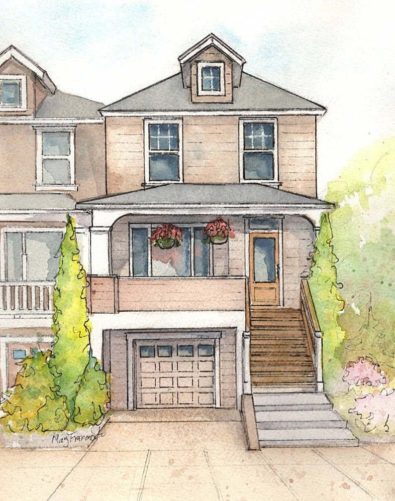 Custom House Painting, Commissioned sketch of house in watercolor, Unique family home gift image 7