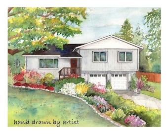 Custom home portrait, Watercolor house painting, hand painted from your photos