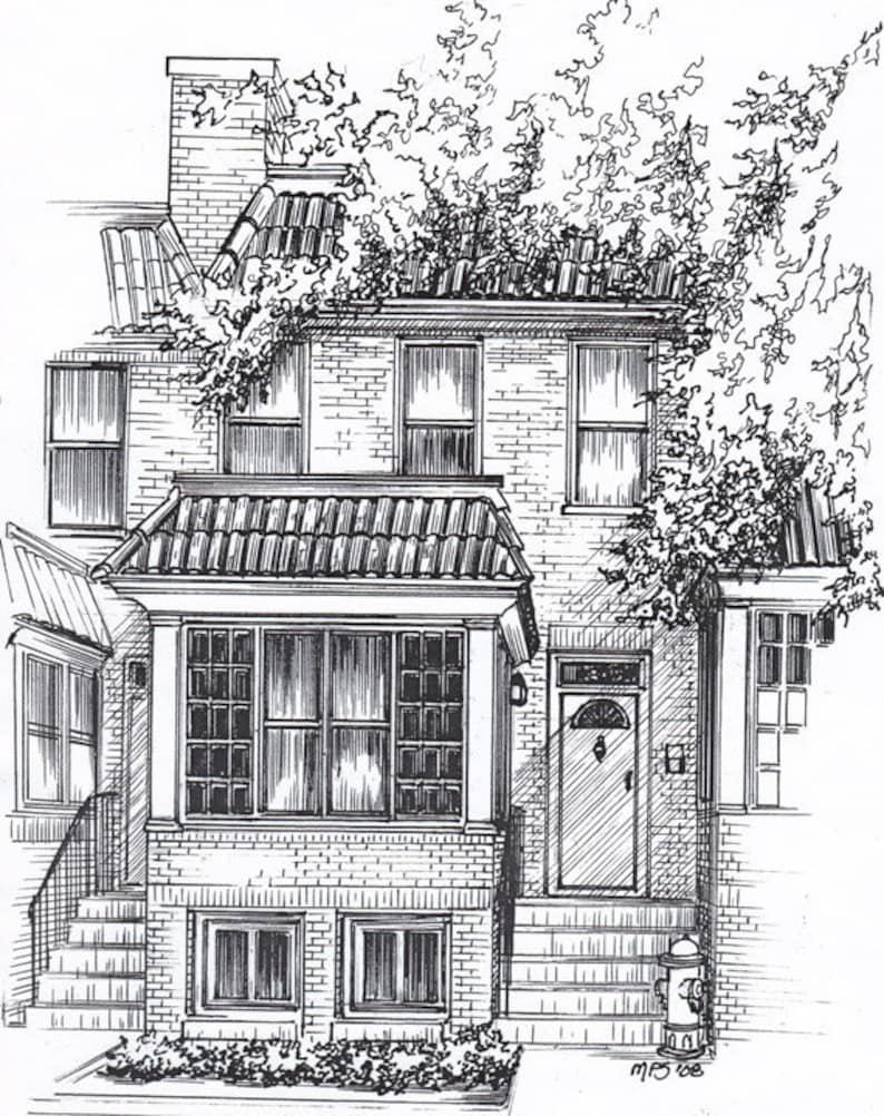 Custom house drawing in ink, personalized sketch of your home or cottage image 5