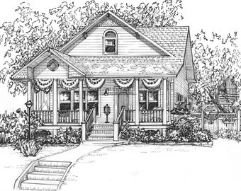 Custom ink house drawing  8"x 10" portrait of your vacation home, hand drawn from your photos, architectural sketch